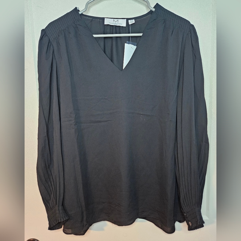 Magaschoni - Black V-Neck Long Sleeve Blouse